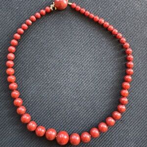 Vintage Red Beaded Necklace Hand Strung Graduated Beads Statement Jewelry 24”